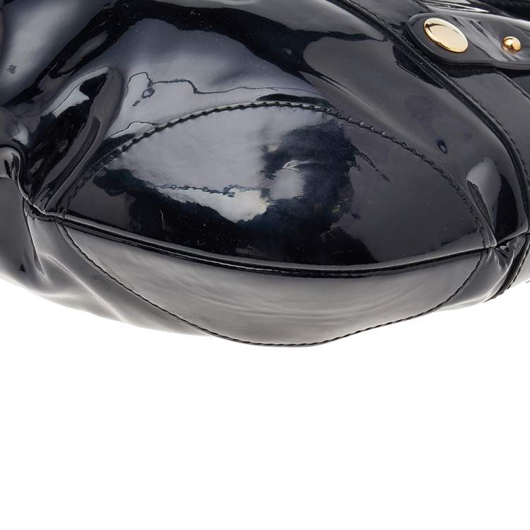 Pre Owned Roberto Cavalli Black Patent Leather Charm Flap Hobo