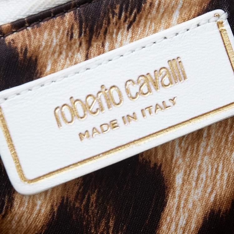 Pre Owned Roberto Cavalli White Python Crystal Fold Over Clutch