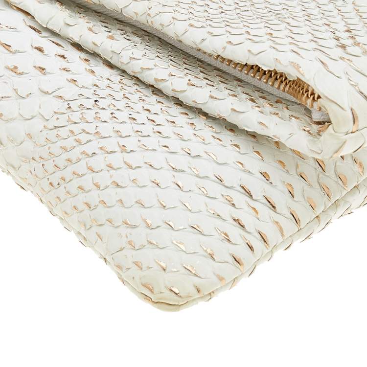 Pre Owned Roberto Cavalli White Python Crystal Fold Over Clutch