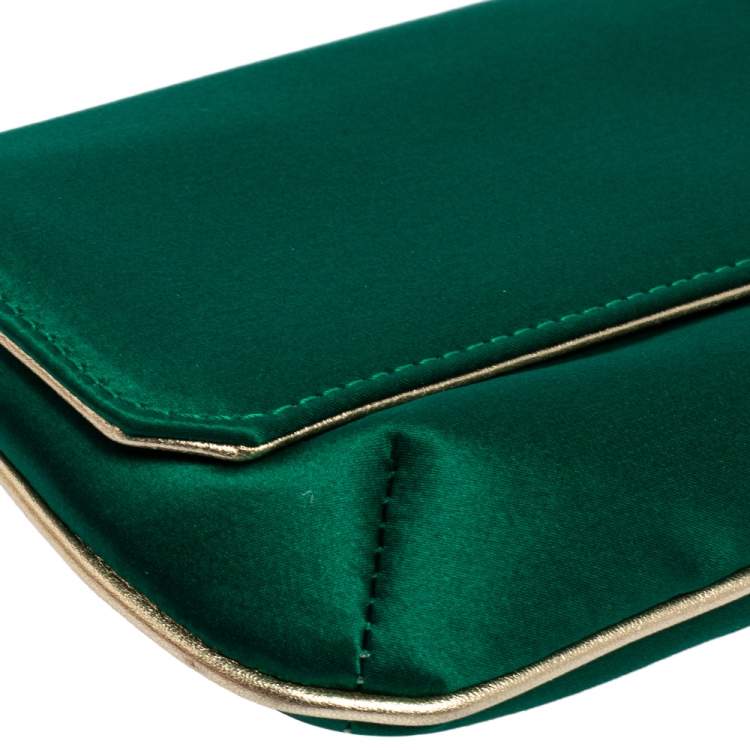 مملوكة مسبقًا Roberto Cavalli Green Satin Serpent Wristlet Clutch 