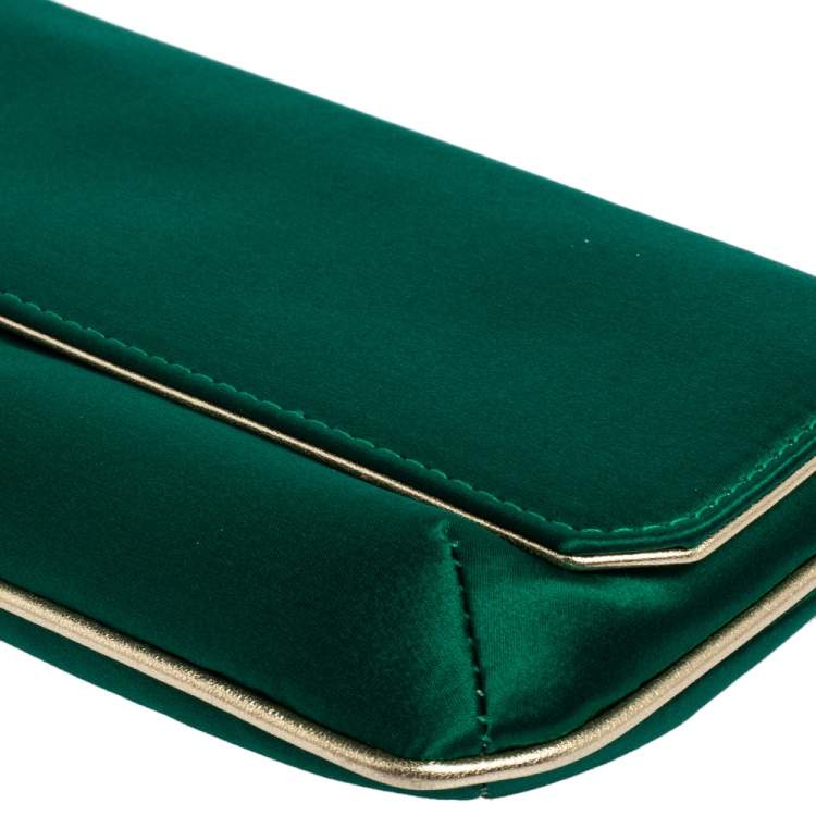 مملوكة مسبقًا Roberto Cavalli Green Satin Serpent Wristlet Clutch 