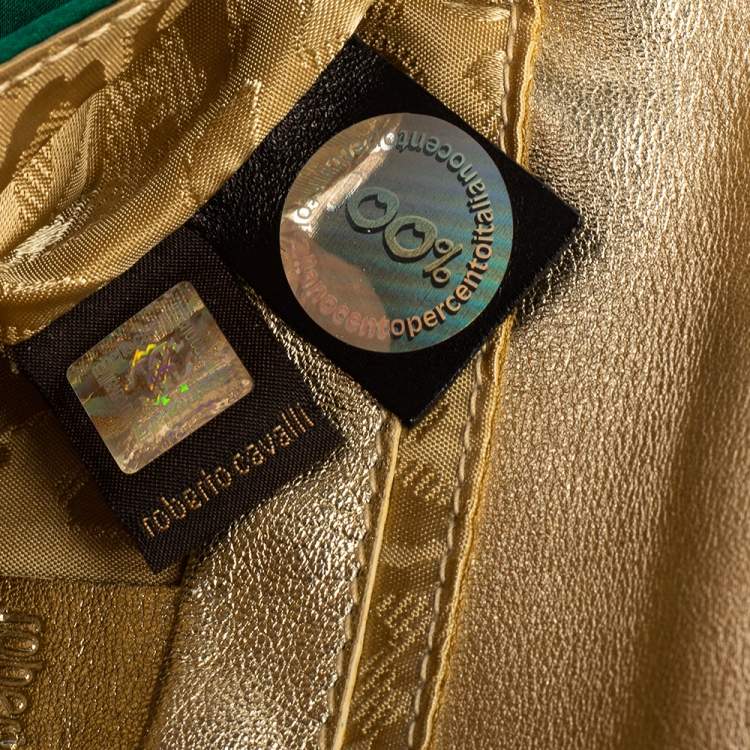 مملوكة مسبقًا Roberto Cavalli Green Satin Serpent Wristlet Clutch 
