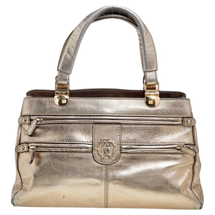 Pre Owned Roberto Cavalli Metallic Gold Leather Tote