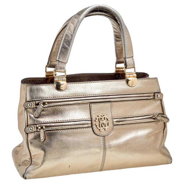 Pre Owned Roberto Cavalli Metallic Gold Leather Tote