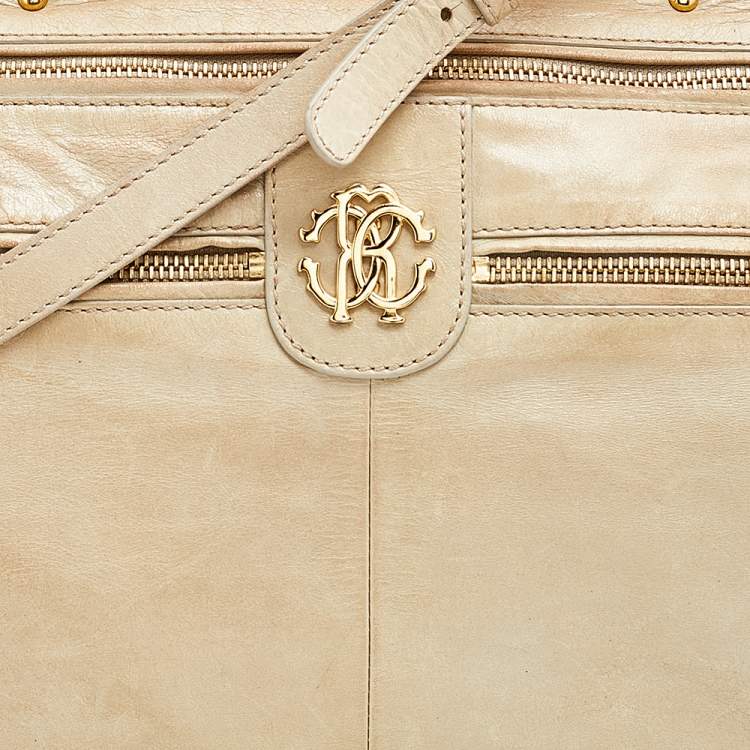 Pre Owned Roberto Cavalli Beige Leather Multiple Pocket Top Handle Bag