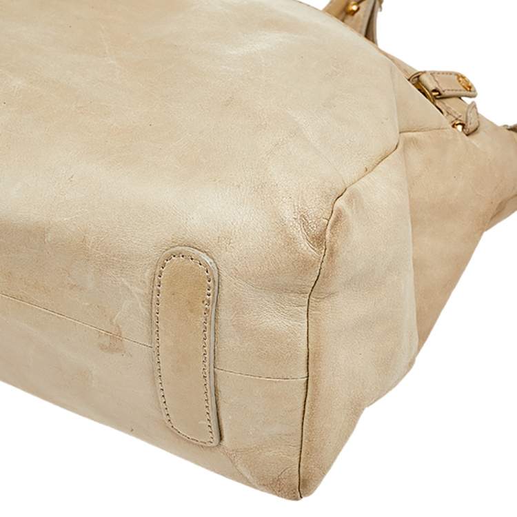 Pre Owned Roberto Cavalli Beige Leather Multiple Pocket Top Handle Bag
