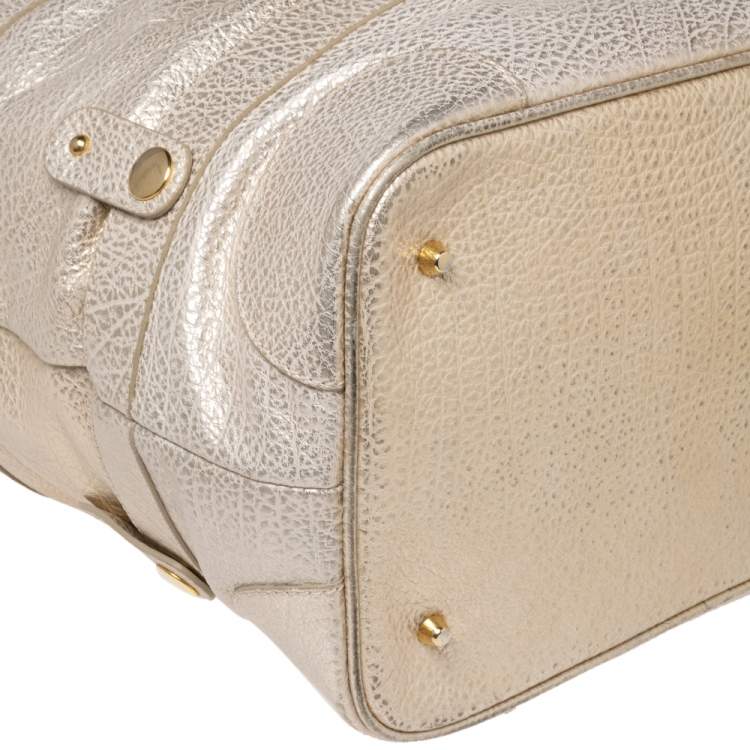 Pre Owned Roberto Cavalli Metallic Cream/Gold Leather Expandable Tote