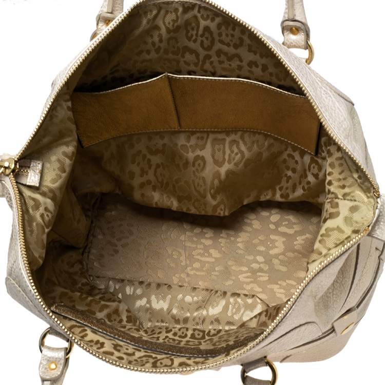 Pre Owned Roberto Cavalli Metallic Cream/Gold Leather Expandable Tote