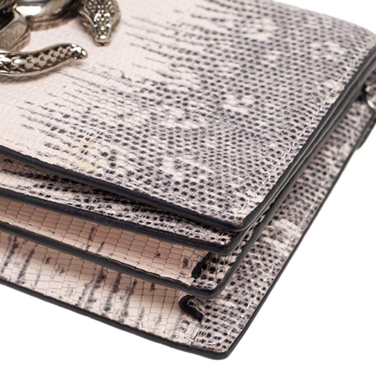 Pre Owned Roberto Cavalli Cream/Grey Python Embossed Leather Chain Clutch