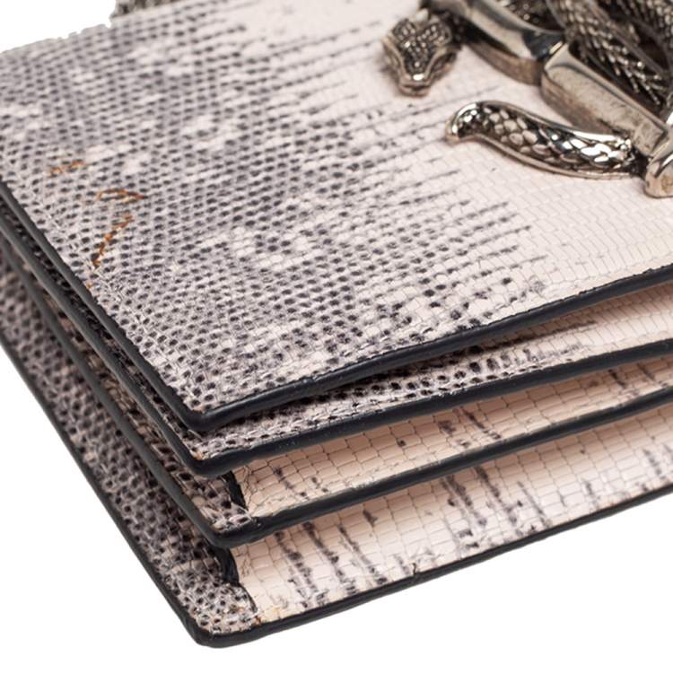 Pre Owned Roberto Cavalli Cream/Grey Python Embossed Leather Chain Clutch