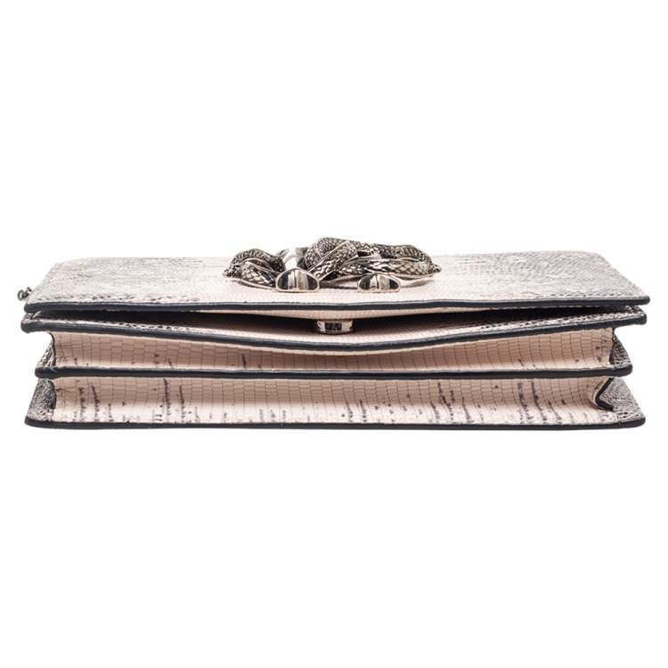 Pre Owned Roberto Cavalli Cream/Grey Python Embossed Leather Chain Clutch
