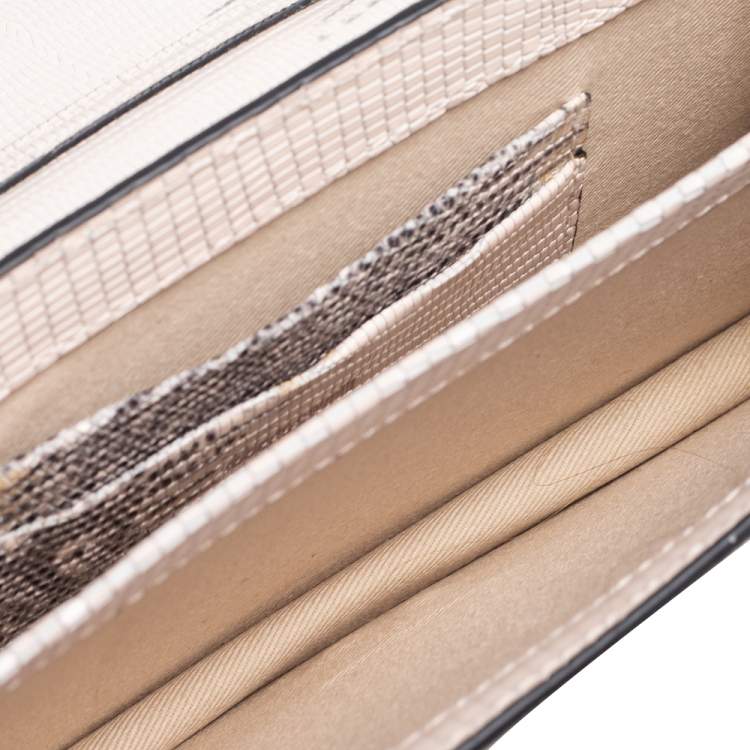 Pre Owned Roberto Cavalli Cream/Grey Python Embossed Leather Chain Clutch