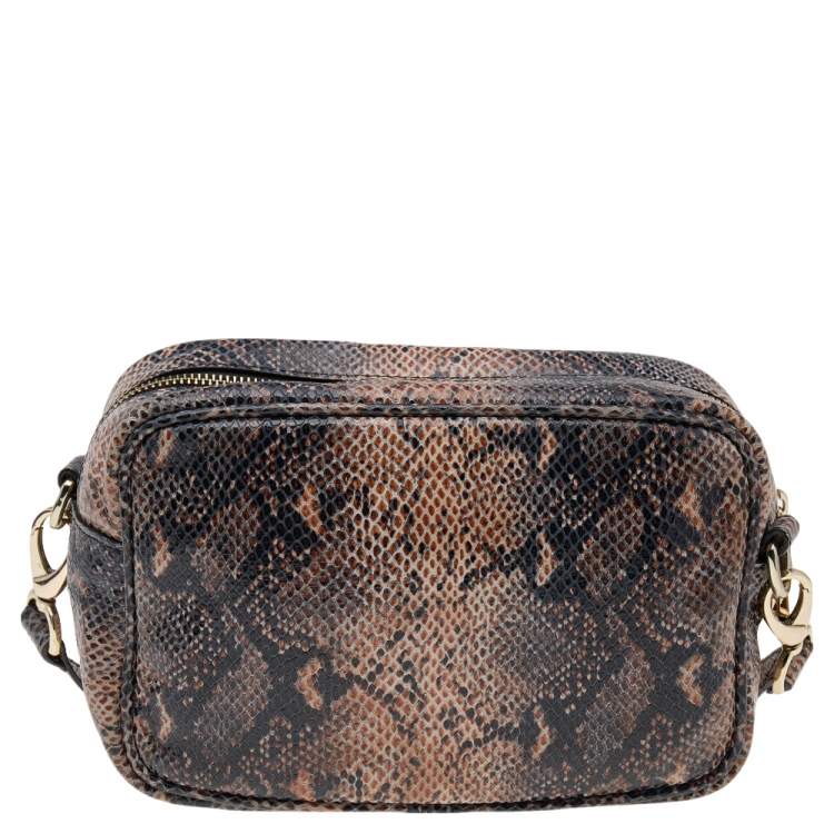 Pre Owned Roberto Cavalli Black/Brown Python Embossed Leather Shoulder Bag
