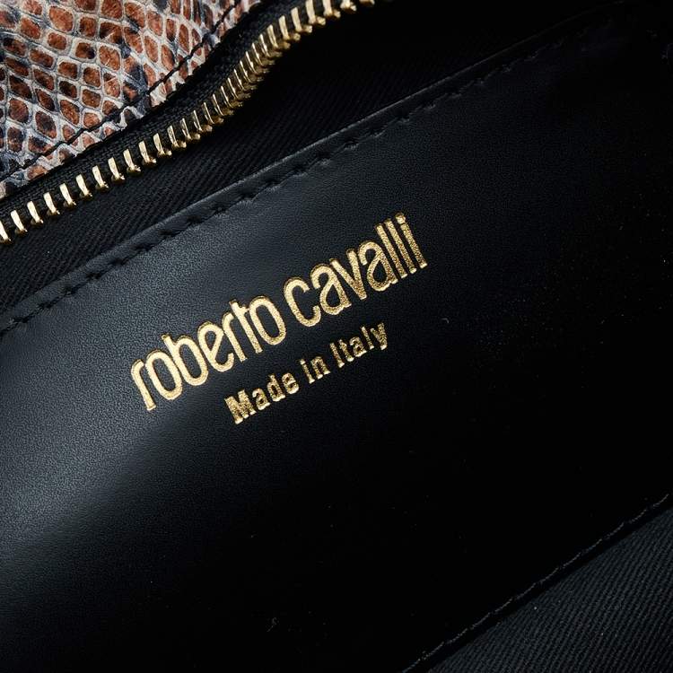 Pre Owned Roberto Cavalli Black/Brown Python Embossed Leather Shoulder Bag