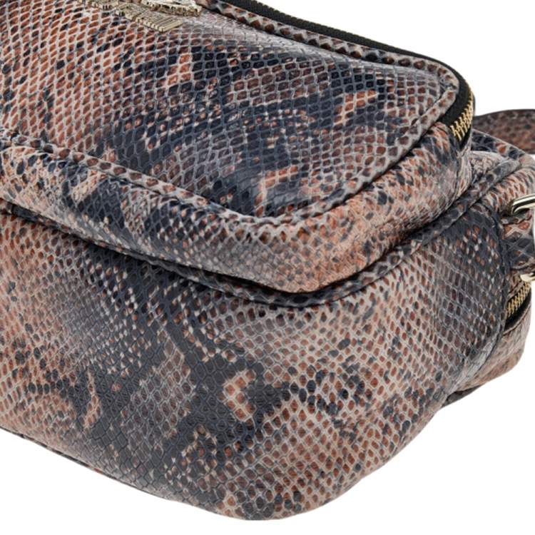 Pre Owned Roberto Cavalli Black/Brown Python Embossed Leather Shoulder Bag