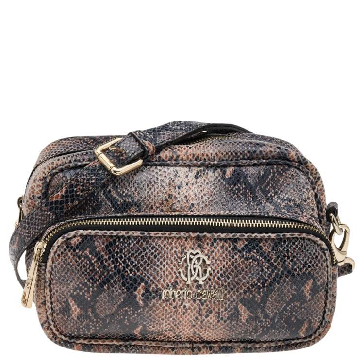 Pre Owned Roberto Cavalli Black/Brown Python Embossed Leather Shoulder Bag