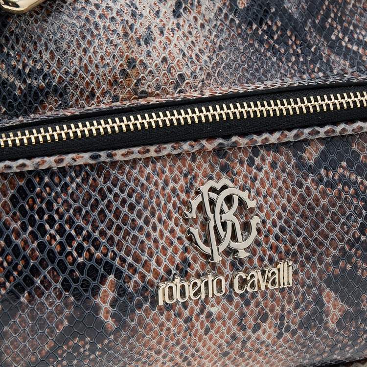 Pre Owned Roberto Cavalli Black/Brown Python Embossed Leather Shoulder Bag