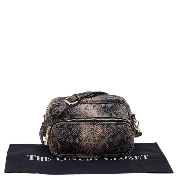 Pre Owned Roberto Cavalli Black/Brown Python Embossed Leather Shoulder Bag