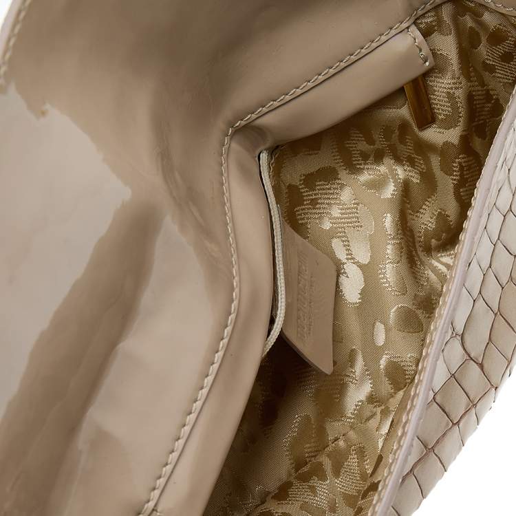 Pre Owned Roberto Cavalli Beige Croc Embossed Leather Clutch