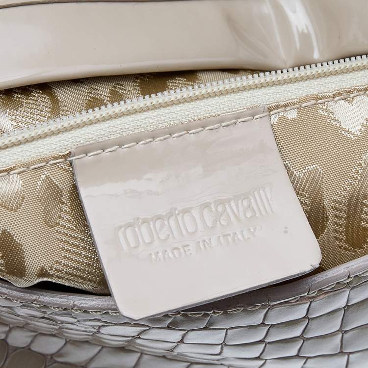 Pre Owned Roberto Cavalli Beige Croc Embossed Leather Clutch