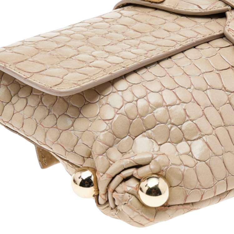 Pre Owned Roberto Cavalli Beige Croc Embossed Leather Clutch