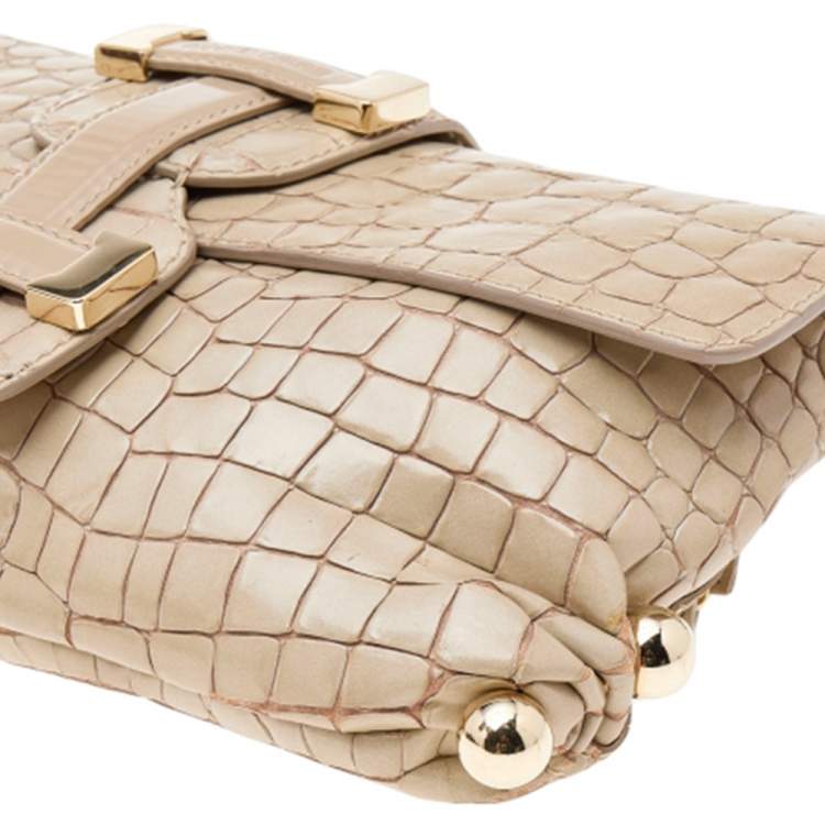Pre Owned Roberto Cavalli Beige Croc Embossed Leather Clutch