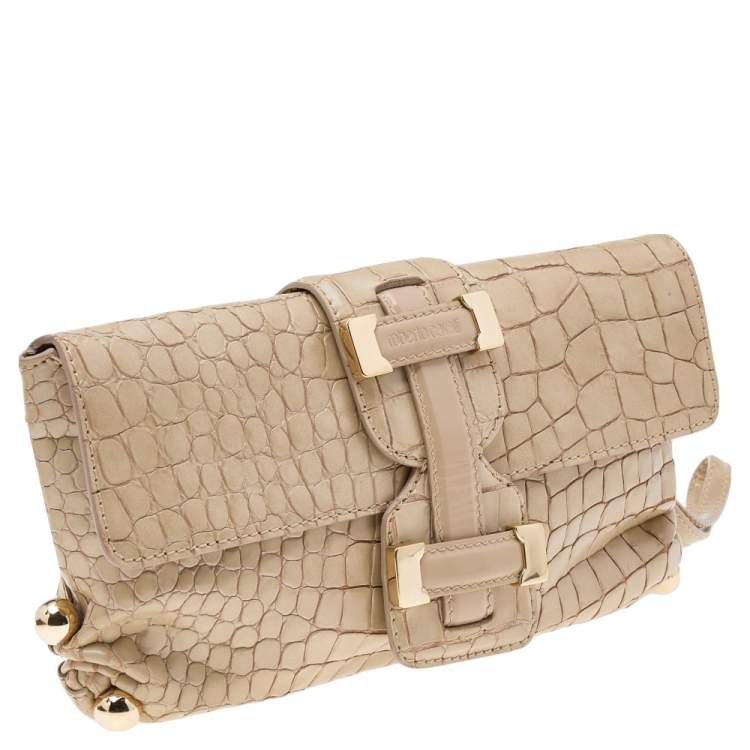 Pre Owned Roberto Cavalli Beige Croc Embossed Leather Clutch
