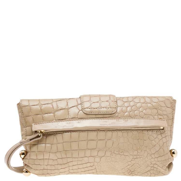 Pre Owned Roberto Cavalli Beige Croc Embossed Leather Clutch