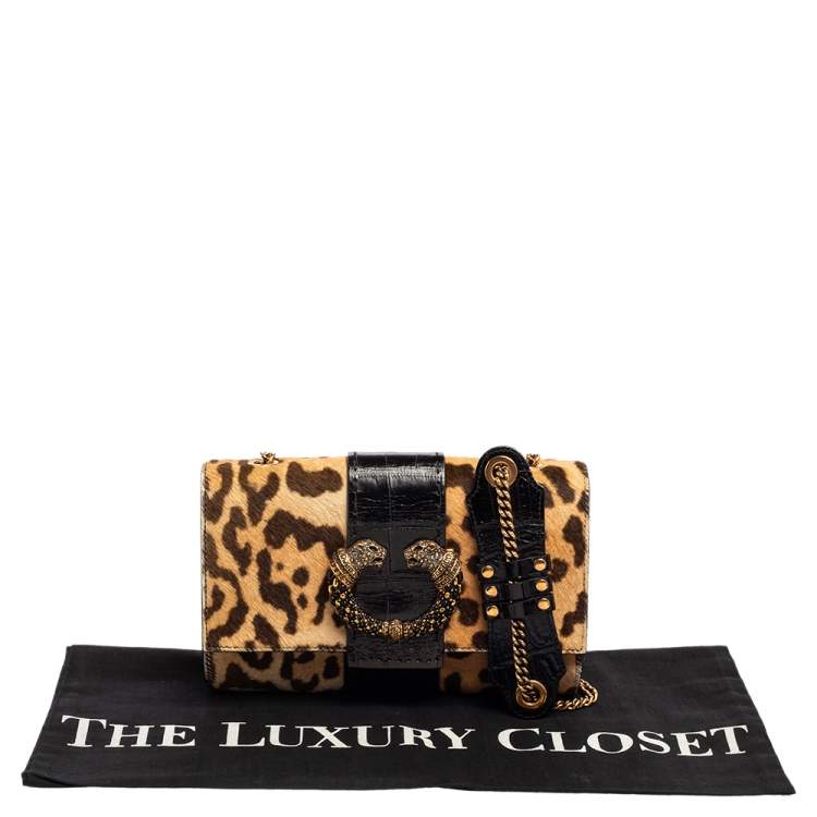 Pre Owned Roberto Cavalli Multicolor Pony Hair Crystal Panther Flap Shoulder Bag