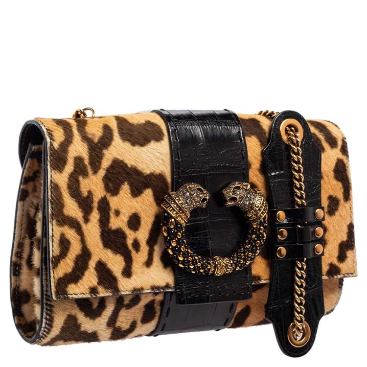 Pre Owned Roberto Cavalli Multicolor Pony Hair Crystal Panther Flap Shoulder Bag