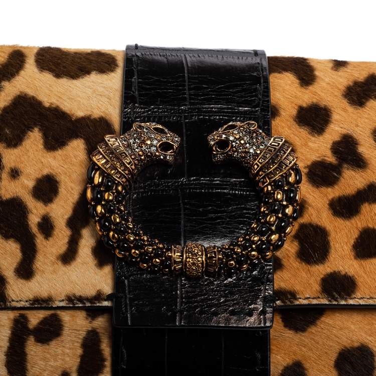 Pre Owned Roberto Cavalli Multicolor Pony Hair Crystal Panther Flap Shoulder Bag