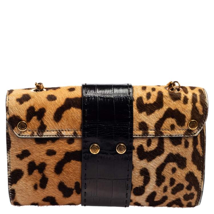 Pre Owned Roberto Cavalli Multicolor Pony Hair Crystal Panther Flap Shoulder Bag