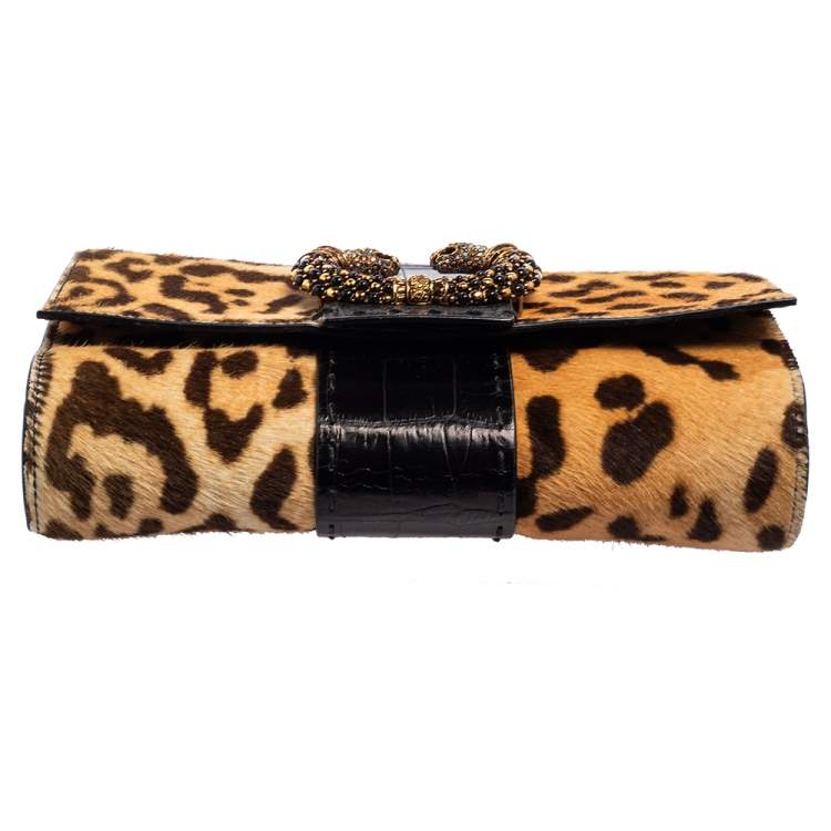 Pre Owned Roberto Cavalli Multicolor Pony Hair Crystal Panther Flap Shoulder Bag