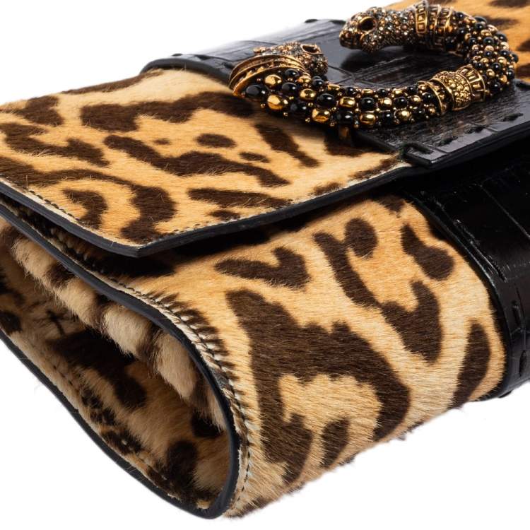 Pre Owned Roberto Cavalli Multicolor Pony Hair Crystal Panther Flap Shoulder Bag