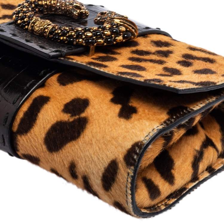 Pre Owned Roberto Cavalli Multicolor Pony Hair Crystal Panther Flap Shoulder Bag