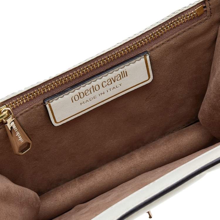 Pre Owned Roberto Cavalli Cream Python and Leather Hera Crossbody Bag