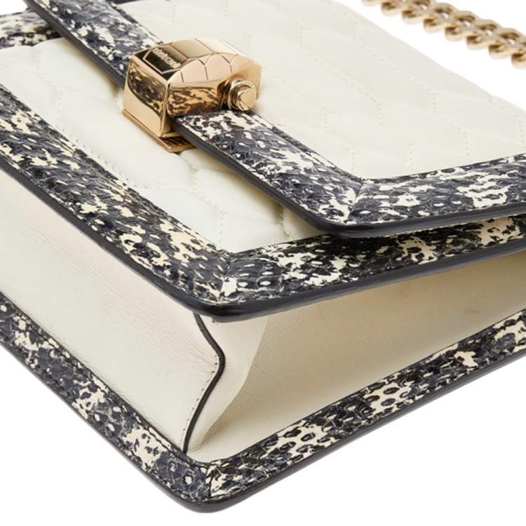 Pre Owned Roberto Cavalli Cream Python and Leather Hera Crossbody Bag