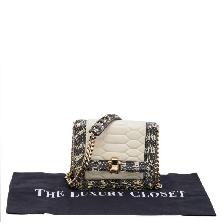 Pre Owned Roberto Cavalli Cream Python and Leather Hera Crossbody Bag