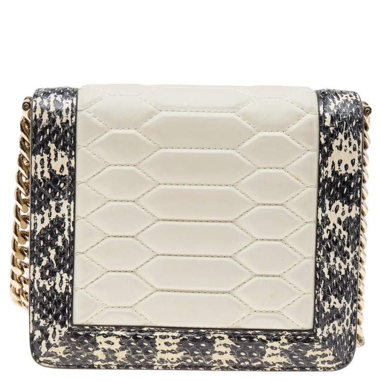 Pre Owned Roberto Cavalli Cream Python and Leather Hera Crossbody Bag