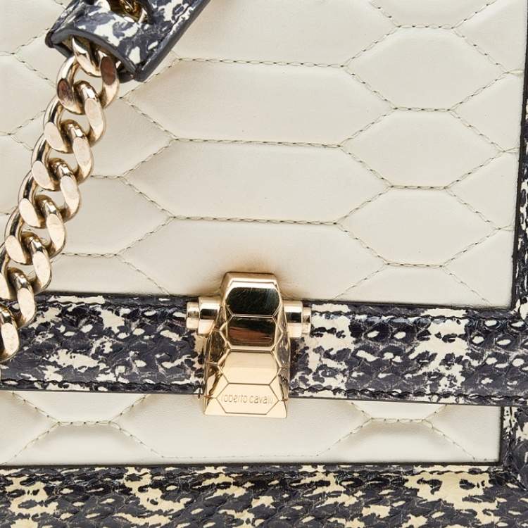 Pre Owned Roberto Cavalli Cream Python and Leather Hera Crossbody Bag