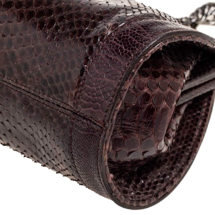 Pre Owned Roberto Cavalli Brown Python Clutch 