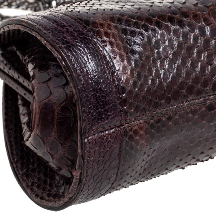 Pre Owned Roberto Cavalli Brown Python Clutch 