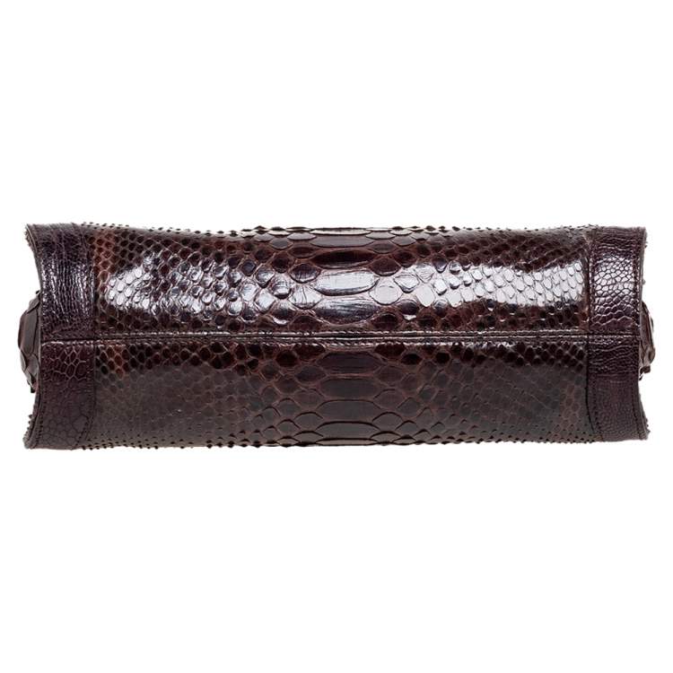 Pre Owned Roberto Cavalli Brown Python Clutch 