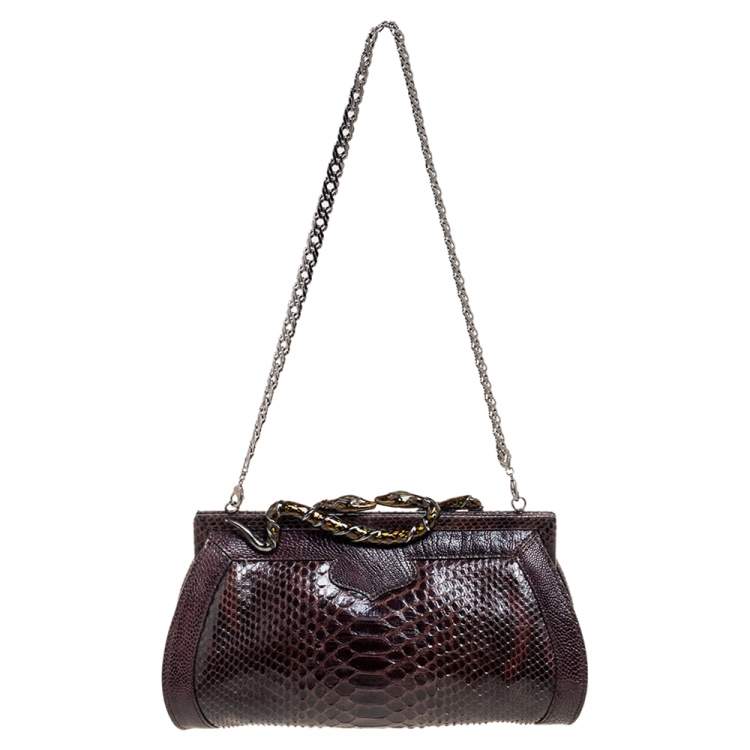 Pre Owned Roberto Cavalli Brown Python Clutch 
