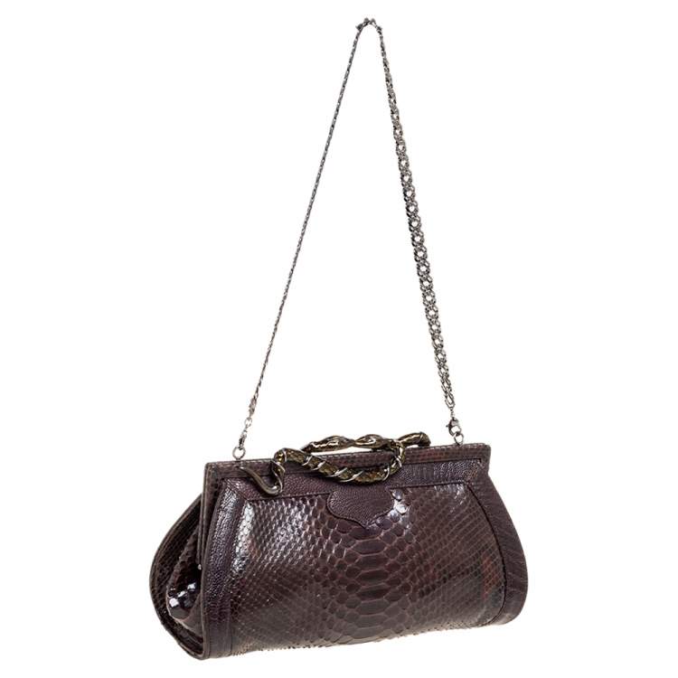 Pre Owned Roberto Cavalli Brown Python Clutch 