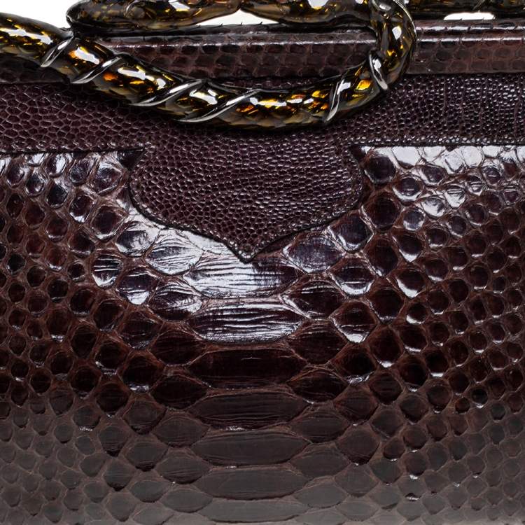 Pre Owned Roberto Cavalli Brown Python Clutch 