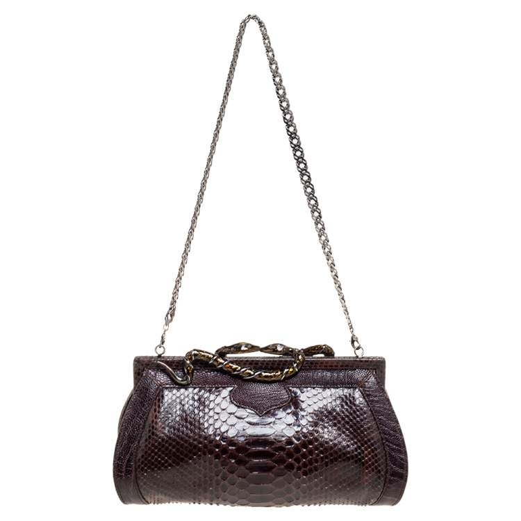 Pre Owned Roberto Cavalli Brown Python Clutch 