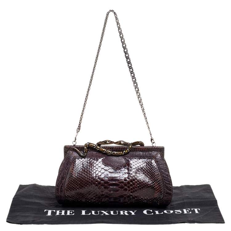 Pre Owned Roberto Cavalli Brown Python Clutch 