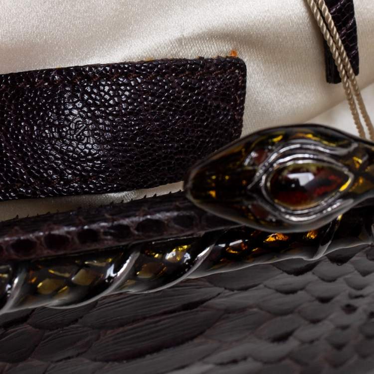 Pre Owned Roberto Cavalli Brown Python Clutch 