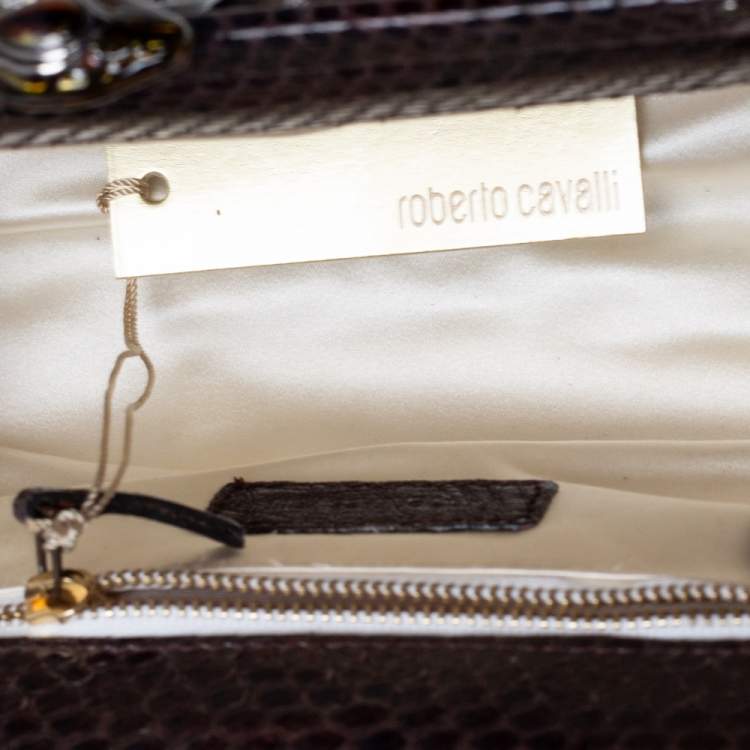 Pre Owned Roberto Cavalli Brown Python Clutch 